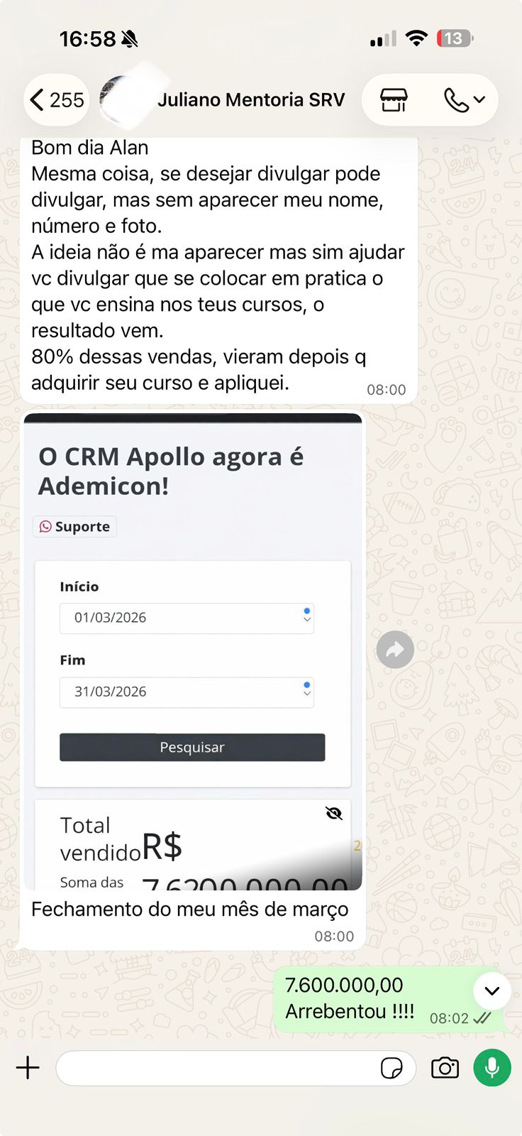Juliano fechou R$7,6 milhões no mês